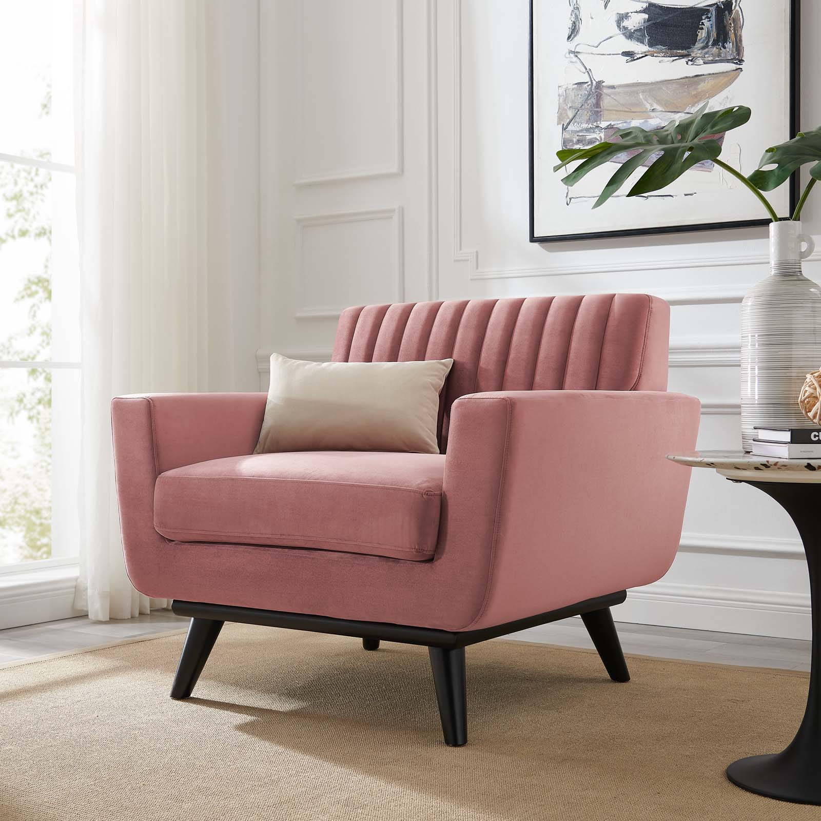 Modway Engage Channel Tufted Performance Velvet Armchair in Dusty Rose Pink